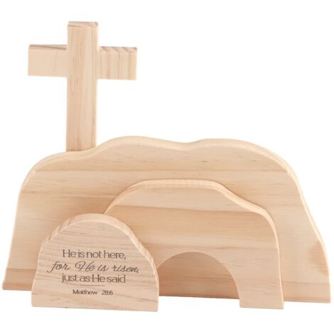 Ensemble de Scènes de Résurrection de Pâques Décorations de Scène de nativité de Jésus en Bois Religieux pour la Table de la Maison