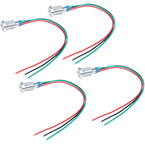 4 ensembles de LED rondes cathodiques communes, 10 mm pré-câblé LED bicolore métal indicateur étanche 12-24 V(Rouge et vert) (1/5)