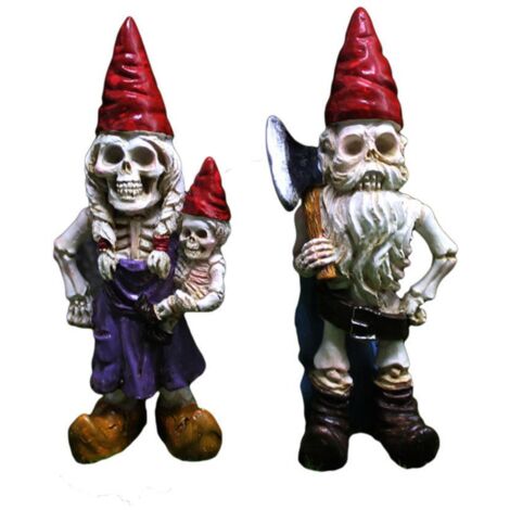 Squelette Couple Nain Ornements Jardin Résine Nain Ornements Tête Os Statue (Skeleton Dwarf1) (1/5)