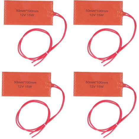 Coussin Chauffant en Silicone, 4 Pièces 12 V 15 W pour Moteur de Voiture, Coussin Chauffant en Silicone pour Carter D'huile, 2 X 3,9 Pouces, Tapis Chauffant en Caoutchouc de Silicone Flexible