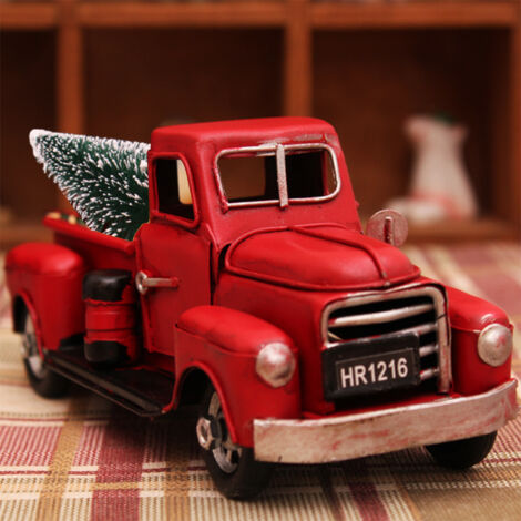 Camion Rouge Vintage avec Mini Décoration de Sapin de Noël, Modèle Classique de Camionnette en Métal, Facile à Utiliser, Cadeau de Noël Parfait (Rouge) (1/5)