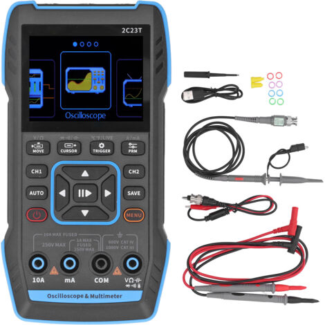 Oscilloscope multimètre générateur de signaux 3 en 1 à double canal avec écran LCD numérique HD de 2,8 pouces et sonde 10X