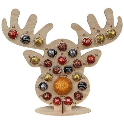 Calendrier de Compte à Rebours de L' de Noël en Bois, Support en Forme de Tête de Cerf avec 24 Trous pour Bonbons au Chocolat, Décoration de Fête (a) (1/5)