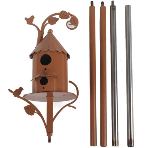 Maison d'oiseau en métal avec poteau en métal Art Cottage maison d'oiseau piquets maison de colibri en détresse métal nichoir décor de jardin (1/5)
