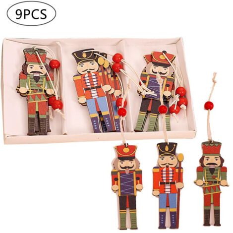 Pendentif en Bois de Soldat de Noël en Noyer 9 Pièces, imprimé coloré, Parfait pour Les Décorations de Fête de Vacances d'arbre de Noël, Décoration de la Maison (Couleur Assortie) (1/5)