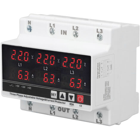 Protecteur de sous-tension Rail DIN Protecteur de surintensité réglable AC120V-300V 63A 3 phases 3 fils 4 fils (1/5)