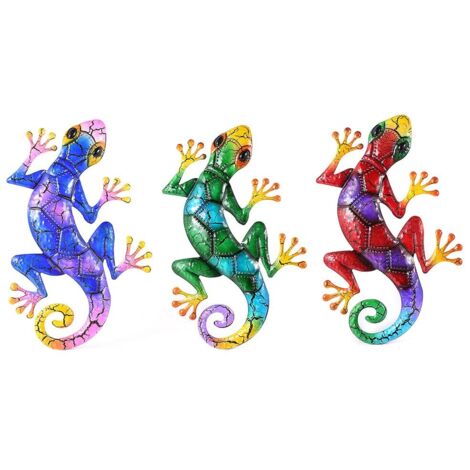 3PCS Art de Jardin de Lézard, Gecko coloré givré Artisanat pour Arbres Porches Clôtures Fleurs Tables D'appoint Clôture Murale (Couleur des Photos) (1/5)