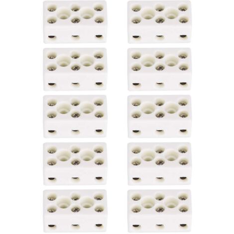 10PCS 3 Voies 24A Domino Ceramique Bornier en Céramique en Porcelaine Connecteur de Fil Résistant aux Hautes Températures, 1,32 x 0,70 x 0,61 Pouces (1/5)
