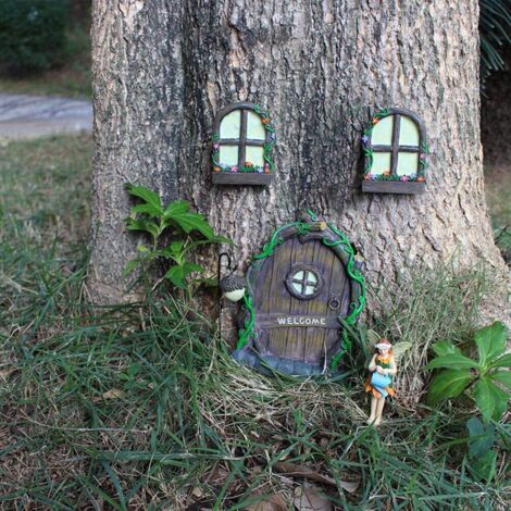 Porte d'arbre de Fée Miniature, Mini Porte de Fée avec Statues de Jardin en Résine Brillante Sculpture Mystique pour la Décoration D'arbres de Pelouse de Cour de Jardin (1/5)