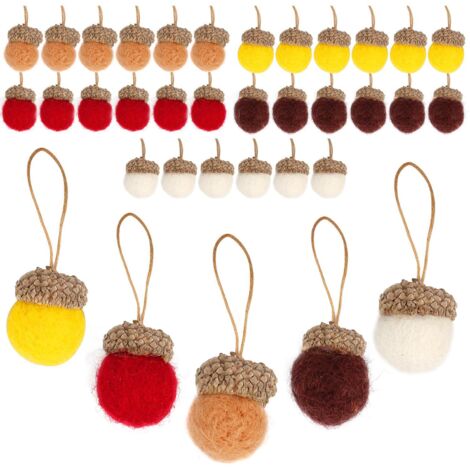 30 Pièces Feutre Gland Ornements Multicolores Décorations Suspendues avec Corde de Lin pour Les Vacances Anniversaires Artisanat, Thème Automne (Couleur Assortie) (1/5)