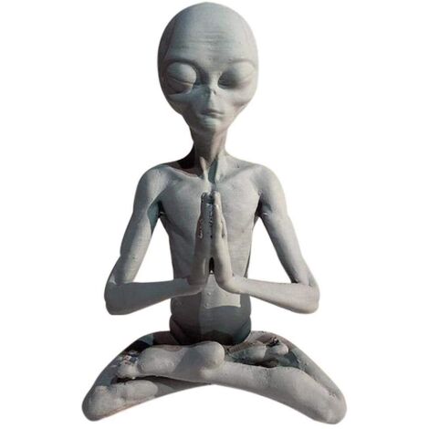 Statue, Sculpture de Jardin étanche à la Pluie et au Soleil, Forme Unique, Figurines de Jardin Extraterrestres Méditant de Couleur Rétro, Pas Facile à Déformer et à décolorer. (Extraterrestre de médit (1/5)