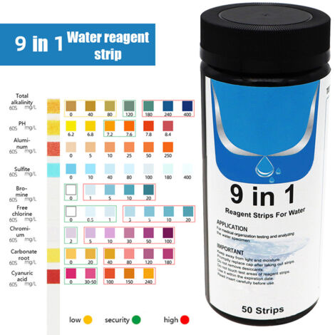 9 en 1 bandelettes de test de l'eau testeur de qualité de l'eau bandelettes de test de dureté de l'eau (1/5)