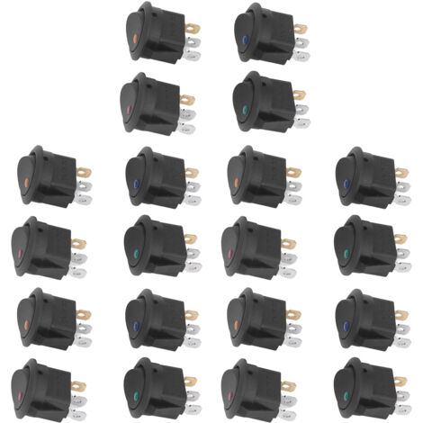 20 pièces 12V Interrupteurs à Bascule LED Lumière, 3Pin 2 niveaux bascule SPST Rond Bouton de Commande on/Off KCD1 (1/5)
