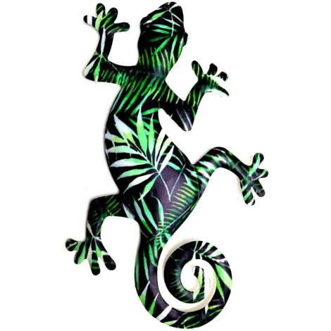 Décor d'art Mural de Gecko en Métal, Sculpture Murale d'art de Lézard coloré, Décoration Suspendue, Sculpture d'art, Artisanat pour Intérieur Extérieur, Maison, Chambre à Coucher, (Couleur 2) (1/5)
