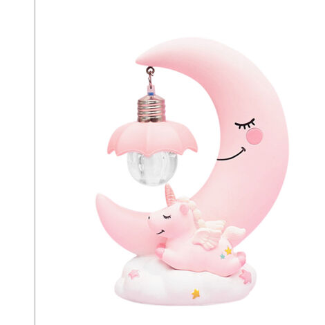 Spacnana Dessin animé Lune LED Veilleuse Résine bébé Pépinière Lampe Ornements Lampe de Table de Chevet Enfants pour la Décoration de la Maison (Rose) (1/5)