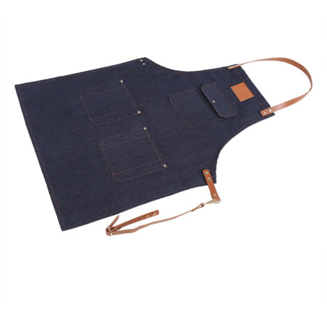 Tablier à bretelles en Denim avec sangle en cuir, uniforme de cuisinier pour boulanger barman BBQ Chef de travail (1/5)