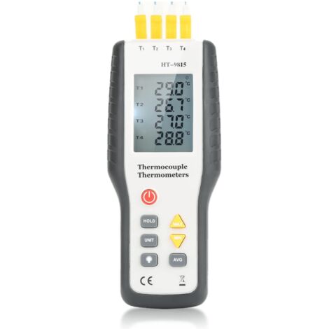 Thermomètre à thermocouple numérique ,Thermomètre à capteur de thermocouple numérique à 4 canaux de type K , Thermomètre à thermomètre numérique avec affichage des données Min/Max/Moyenne et fonction (1/5)