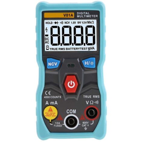 Multimètre à plage automatique , VA Multimètre numérique à valeur efficace vraie, courant alternatif/continu Tension en Ohm Testeur de continuité(Bleu) 【Cadeau de Noël, cadeau du Nouvel An】 (1/5)