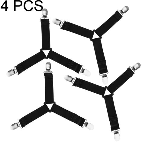 4 pièces de support de matelas de lit triangle réglable bretelles clips pinces attaches (noir) (1/5)