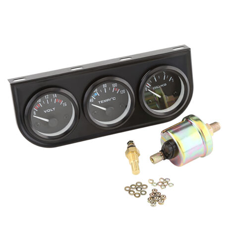 Jauges Triple Voiture : Voltmètre, Thermomètre Eau, Manomètre Huile - Boîtier Chromé 2 Pouces - Rétroéclairage - 12V
