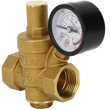 DN20 Vanne de réduction de pression d'eau réglable en laiton avec Manomètre Compteur de pression, Réducteur réglable de pression d'eau en laiton (DN20) (1/5)