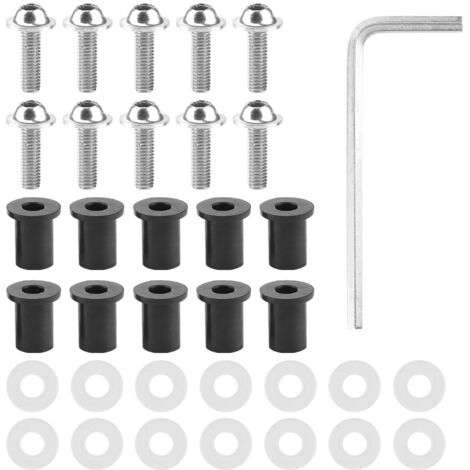 10pcs boulons de pare-brise de moto rondelles d'écrou kit de montage de carénage de moto universelargent (1/5)