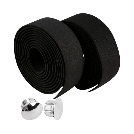 2 pièces de ruban adhésif pour guidon de vélo de route, 2 bouchons de barre (noir + blanc)