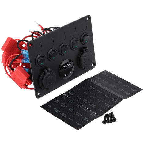 12-24V 5 Gang On/Off Interrupteur À Bascule Panneau Double Voltmètre USB Pour Voiture Bateau Marine Truck(Vert LED) (1/5)