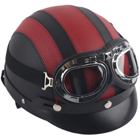 Demi-casque et visière anti-UV universels en cuir synthétique pour scooter de moto rouge (1/5)