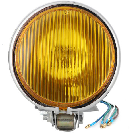 Phare de moto universel de Style rétro Vintage, accessoire de Modification de moto, coque argentée, verre jaune (1/5)
