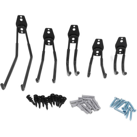 5 pièces/ensemble 40kg stockage de Garage Double crochets support de vélo mural robuste cintre pour RV sous-sol chaise échelle vélo noir (1/5)