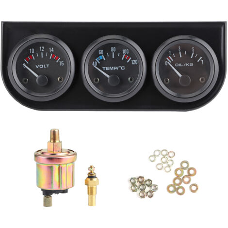 Compteur de voiture 3 en 1 1/8 pouces NPT 52mm/2 pouces, voltmètre 8-16V, 40-120 ℃, température de l'eau, 0-7kg, Kit de jauge de pression d'huile (1/5)