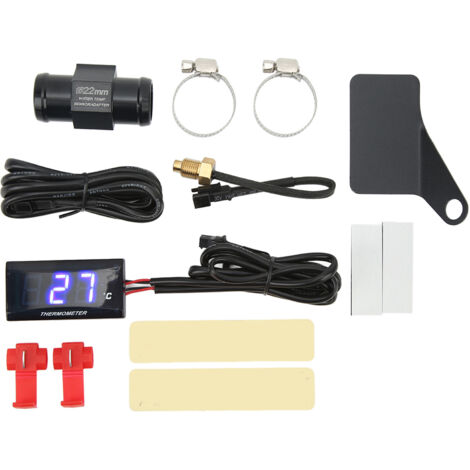 Jauge de température d'eau numérique pour moto Ultra mince DC 12V LCD avec adaptateur de capteur de 22mm pour la plupart des motos Bleu