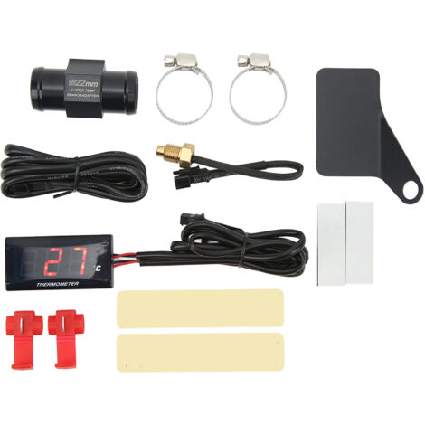 Jauge numérique de température d'eau pour moto, Ultra mince, DC 12V, LCD, avec adaptateur de capteur de 22mm, pour la plupart des motos, rouge