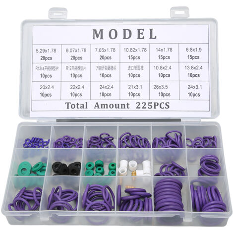 Jeu de joints toriques pour climatiseur de voiture, assortiment de 14 tailles avec entretoise de rondelle, pour l'industrie des machines et la maison, 225 pièces