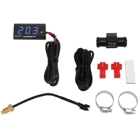Jauge de température d'eau numérique pour moto Ultra mince DC 12V LCD avec adaptateur de capteur 18mm pour la plupart des motos Bleu (1/5)