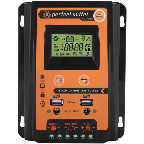30A Contrôleur de Charge Régulateur Panneau Solaire pour batterie au plomb/lithium 12V/24V Contrôleur de charge intelligent avec écran LCD et double port USB,réglage de la minuterie marche/arrêt