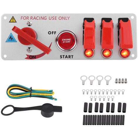 Panneau de commutateur d'allumage de voiture de course 12V, démarrage du moteur, bouton-poussoir LED, panneau à bascule (1/5)