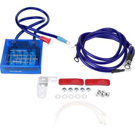 Stabilisateur de Tension Electrique, Régulateur de Stabilisateur de Tension d'Economiseur de Carburant de Voiture 12V de Digital avec 3 Câbles de mise à la Terre(Blue) (1/5)