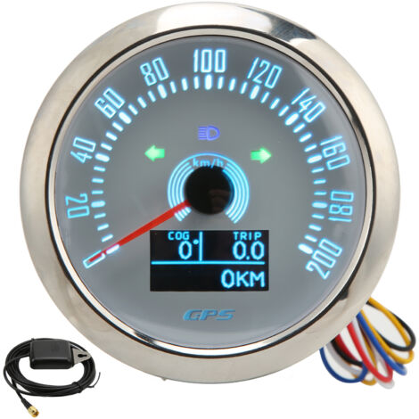 Compteur de vitesse GPS 85 mm avec clignotant 0200 km/h réglable 7 couleurs rétroéclairé pour voiture RV ShipWhite