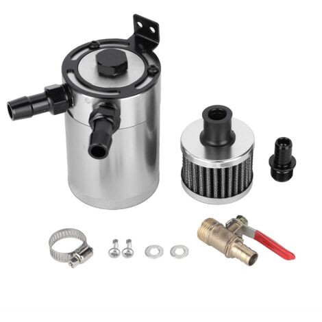 Réservoir d'huile universel en alliage d'aluminium, réservoir avec Kit d'accessoires à 2 ports (argent) (1/5)