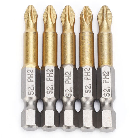 Lot de 5 embouts de tournevis cruciformes PH2 antidérapants tige hexagonale 1/4" 50 mm (1/5)