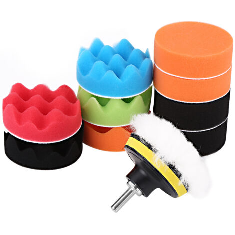 Kit de tampons de polissage en éponge de 3 pouces, 12 pièces, pour polisseuse de voiture avec adaptateur de perceuse
