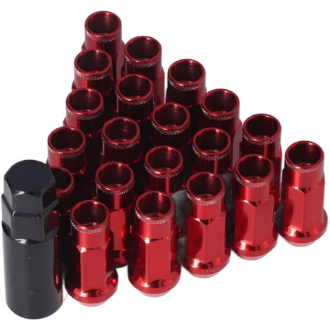 20pcs M12x1.25 écrous de roue en métal remplacement universel d'accessoires de voiture pour Mitsubishi rouge