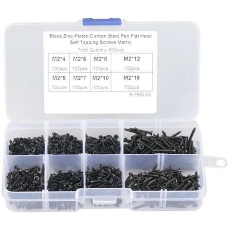 800pcs/set M2 Vis Autotaraudeuses en Acier au Carbone Vis en Tête Plate Fraisées Vis Autotaraudeuses Vs à Bois avec Boîte (1/5)