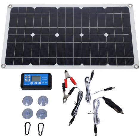 Kit de panneaux solaires 100W, étanche IP67, chargeur de panneau solaire haute efficacité avec contrôleur 12V 24V 20A, 2 crochets pour l'extérieur