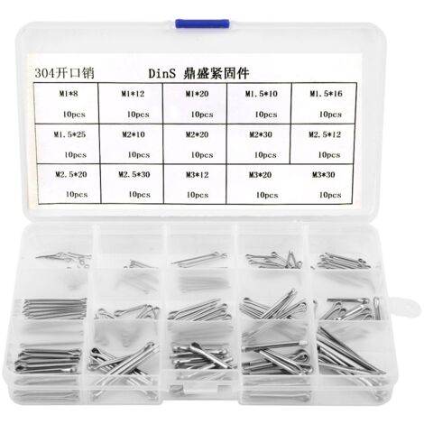 150 pièces 15 sortes 304 Kit de goupilles fendues en acier inoxydable M1 M3 (1/5)