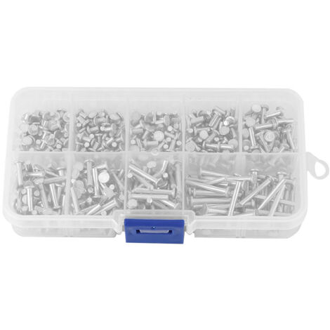 450pcs M2.5 Rivets en aluminium à tête plate Rivet solide à tête plate Longueur 3mm-20mm