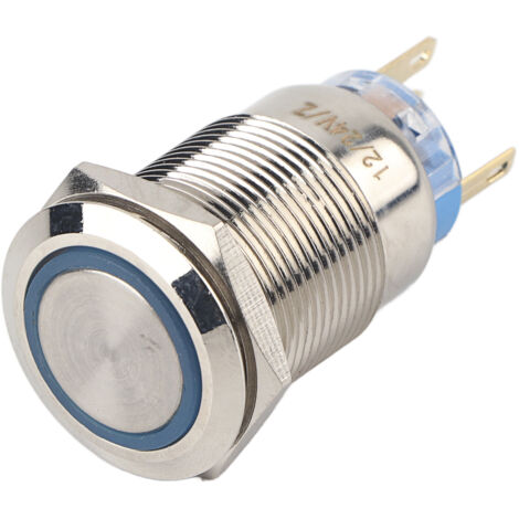 19mm 12-24V étanche en acier inoxydable autobloquant verrouillage bouton poussoir interrupteur bleu LED (1/5)