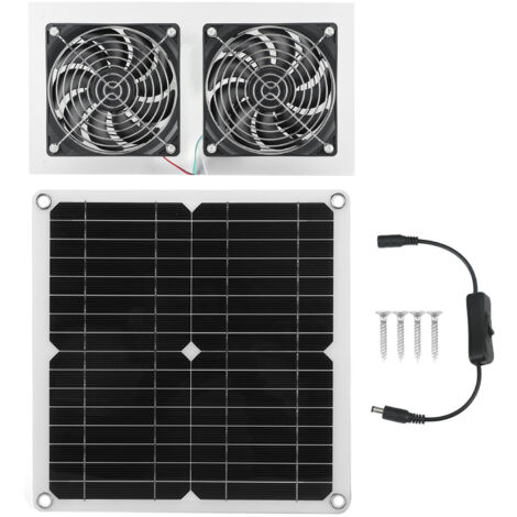 Kit de ventilateur de panneau solaire 25W IPX65 étanche à faible bruit efficace à énergie solaire double ventilateur pour poulailler chenil grange (1/5)